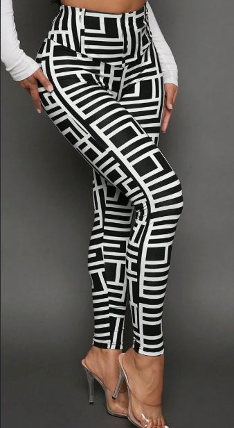 Women's Geometric Print Knit Leggings, Stretch Casual Leggings S-3XL