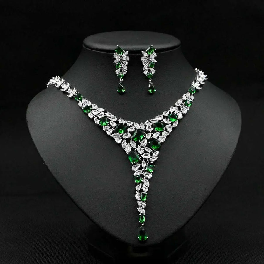 Red Crystal Leaf Zircon Necklace Set
