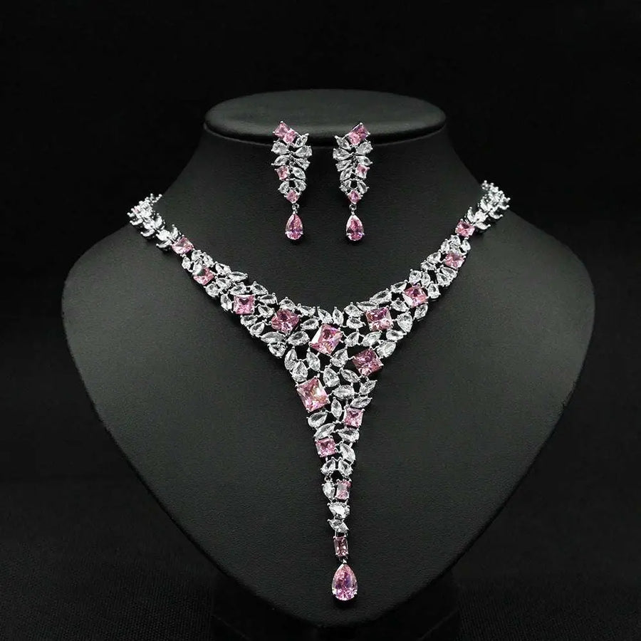 Red Crystal Leaf Zircon Necklace Set