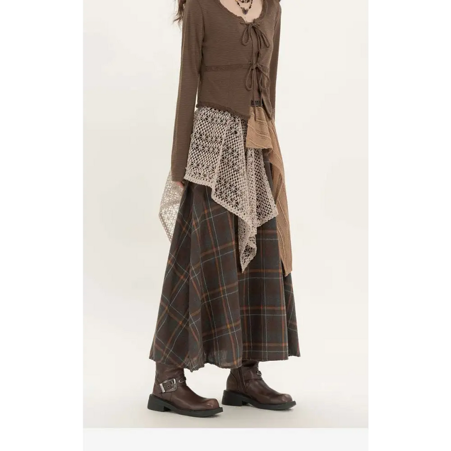 Sciorta A-Líne Retro Mionlach Neamhrialta Plaid