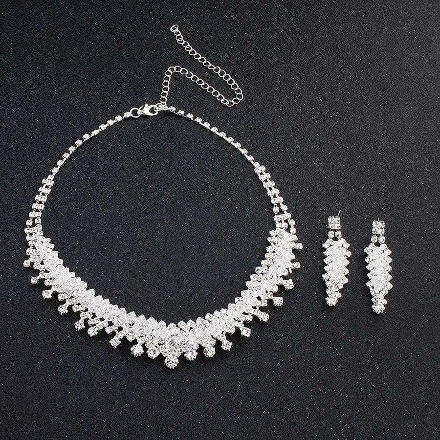 Ensemble de Bijoux de Mariage Collier Ras-du-Cou en Cristal Argent