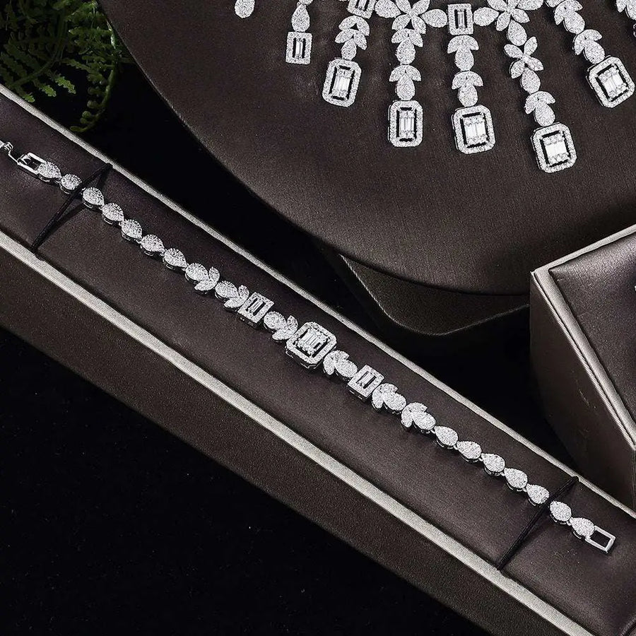 Zircon Necklace Earrings Bracelet Ring Set