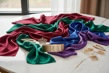 Gold-toned belt with rel engraving in bold uppercase letters from RoyalEssenceLux luxury womens fashion accessories collection.