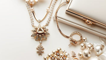 A delicate gold-toned necklace with a diamond-studded lotus pendant and crystal cluster from royalessencelux elegant jewelry collection