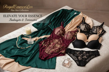 Maroon lace bodysuit with gold floral embroidery and sheer mesh panels from royalessencelux women plus size bodysuits collection