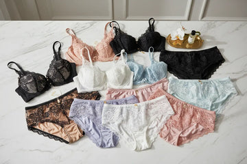 A collection of royalessencelux plus size quality underwear and bikinis in pastel lace and satin quality fabrics
