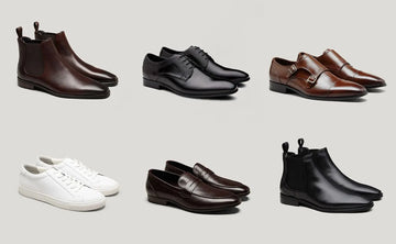 Dark brown leather chelsea boots with polished finish and low heel from royalessencelux premium mens footwear collection