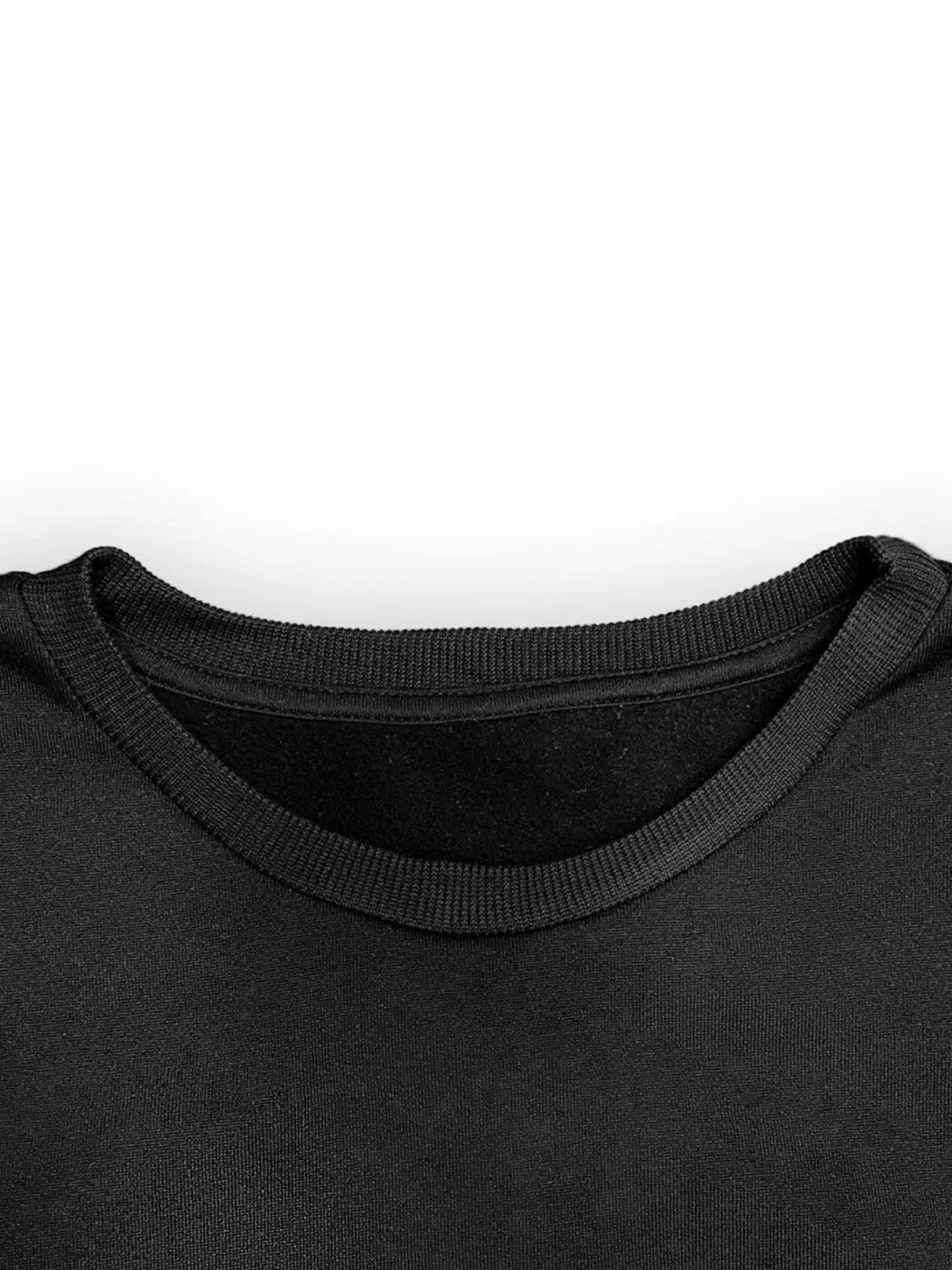 Black ribbed crew neck sweatshirt with a smooth solid fabric finish from the Black Leopard Number 14 collection.
