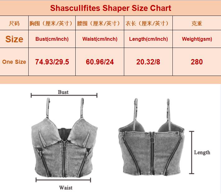 denim shapewear corset with front zipper and adjustable straps in dark green leather set by shascullfites melody shaper designed for slimming and support.