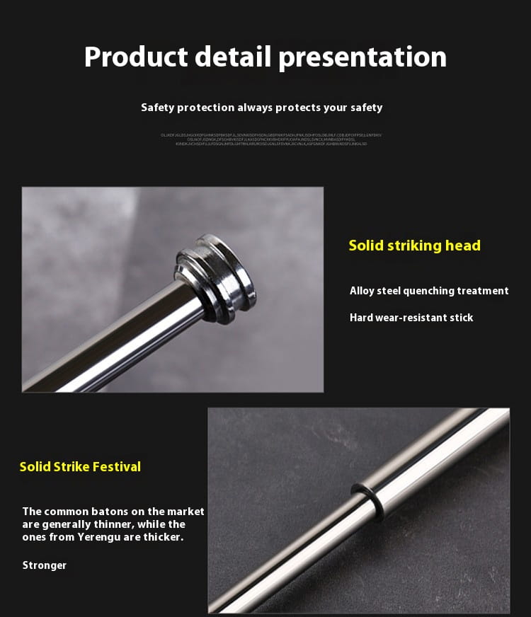 Automatic spring silver self-defense baton featuring a solid steel striking baton with a hardened alloy-steel quenching head and thick cylindrical shaft for durable protection.