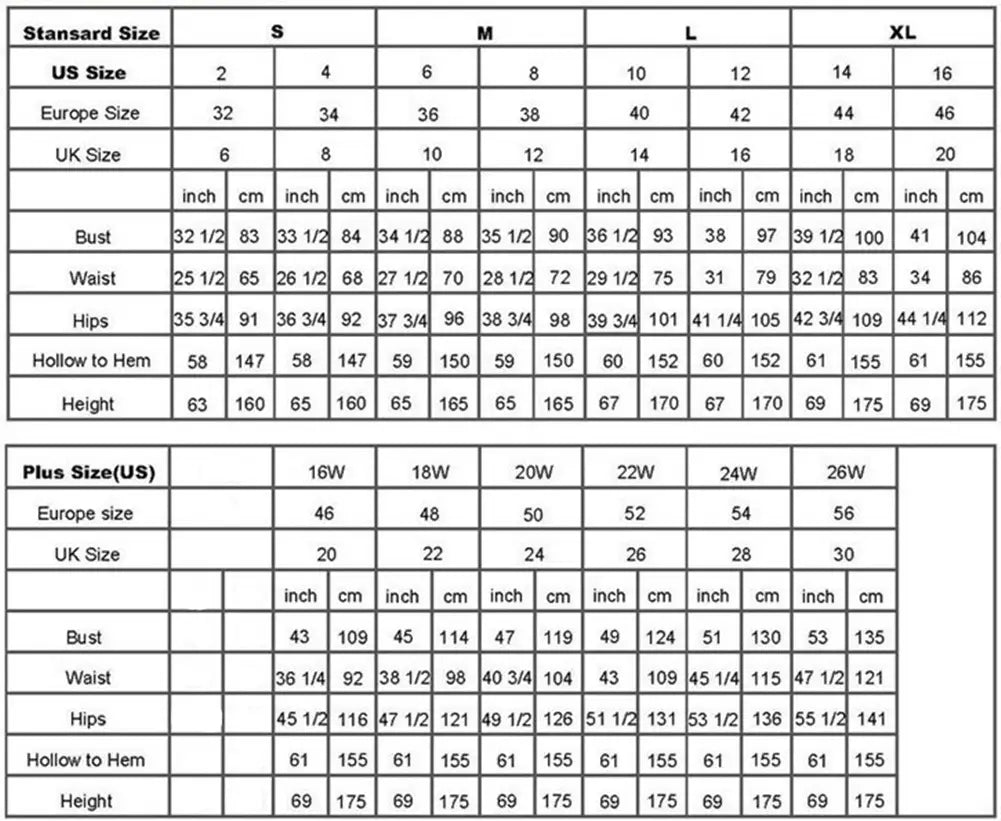 Size conversion chart for lavender lace red carpet runway off shoulder prom dress displaying US Europe and UK measurements for standard and plus sizes.