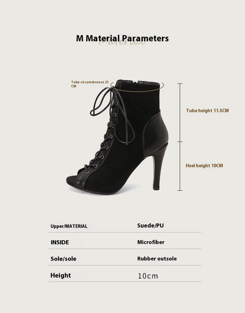 black suede and pu lace-up ankle boot with a 10cm high heel featuring a peep toe frosted design ideal for casual wear
