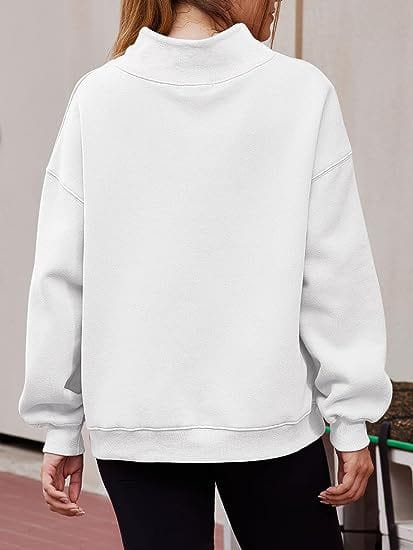 white oversized crewneck pullover sweatshirt solid color with relaxed fit and ribbed cuffs, featured in a pink oversized turtleneck pullover sweatshirt solid color product line