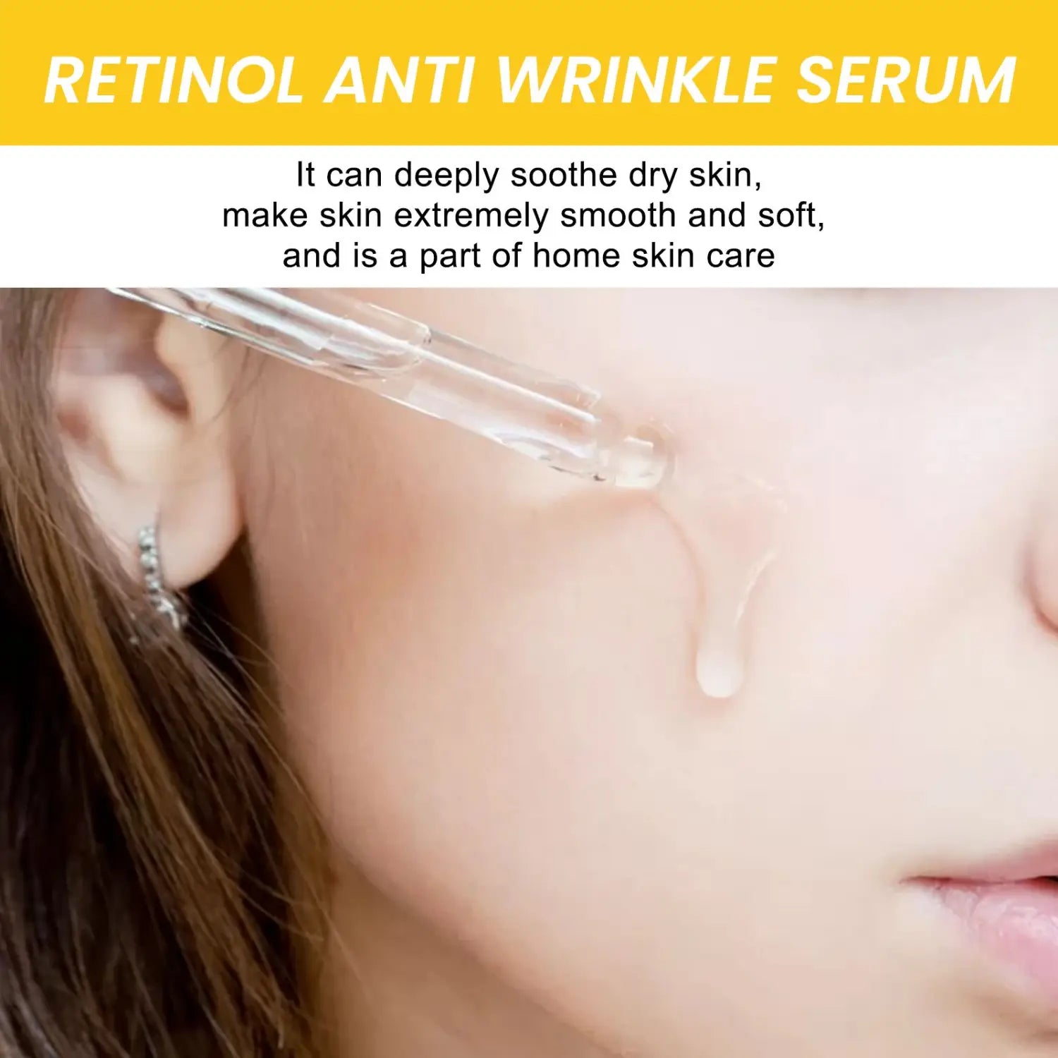 clear glass dropper with a slender transparent design for eelhoe retinol anti-wrinkle serum featuring retinol anti-wrinkle and hyaluronic acid skin care benefits.