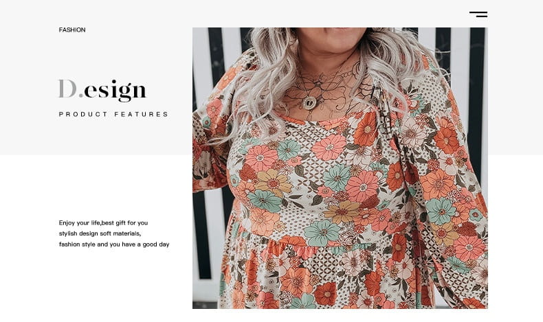 A woman wears a plus size casual loose floral chiffon peplum shirt with long sleeves featuring a vibrant loose floral printed pattern of orange pink and teal flowers on a cream background.