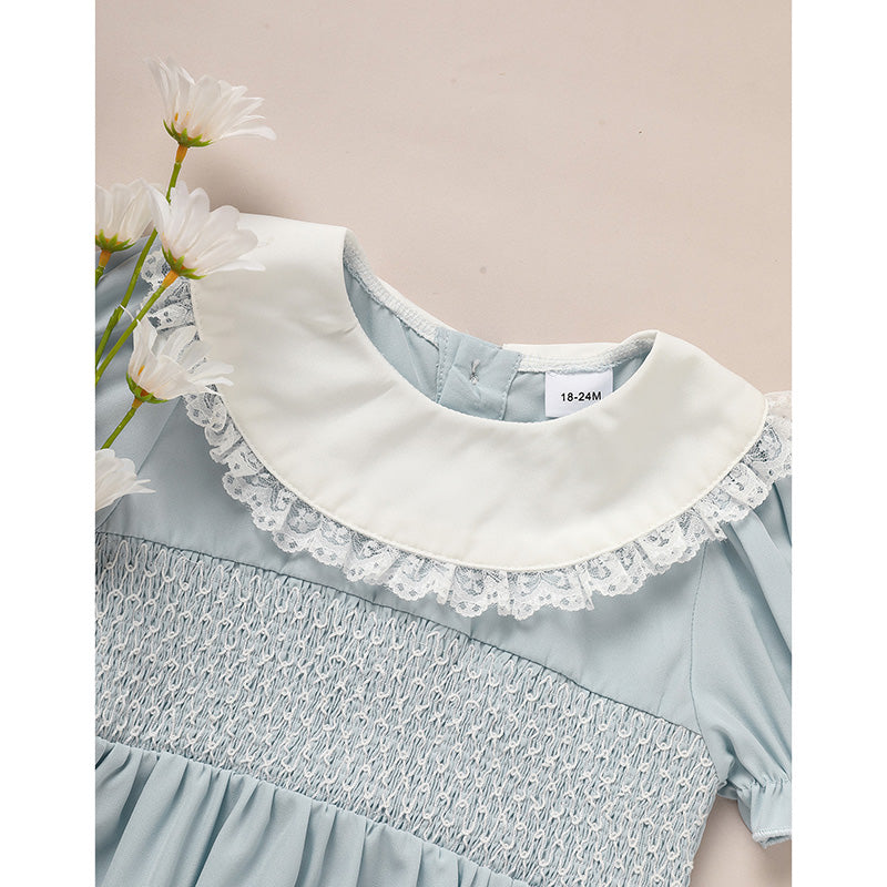 Toddler Girls Smocked Puff Sleeve Lace Collar Princess Party Dress