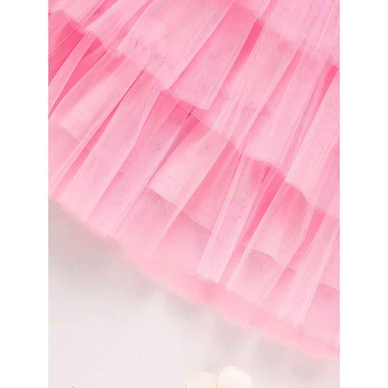 Toddler Girls Long Sleeve Heart Print Tulle Party Dress