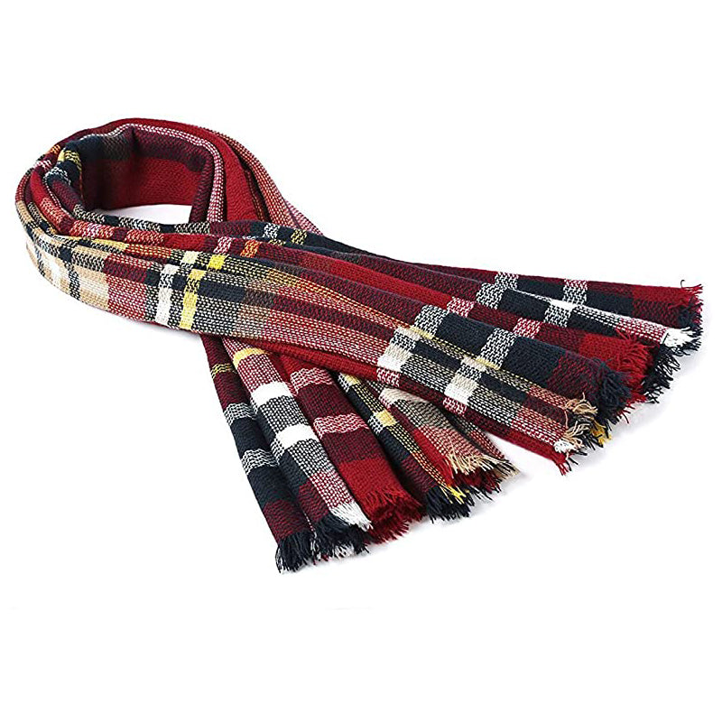 Women's Red and Black Plaid Winter Scarf 59x59in, Oversized Cozy Wrap