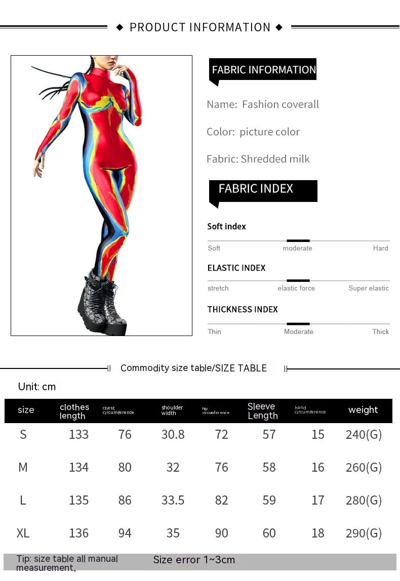 a vibrant flame digital printed buttoned hand jumpsuit made from shredded milk main fabric featuring a form-fitting coverall design in a striking picture color