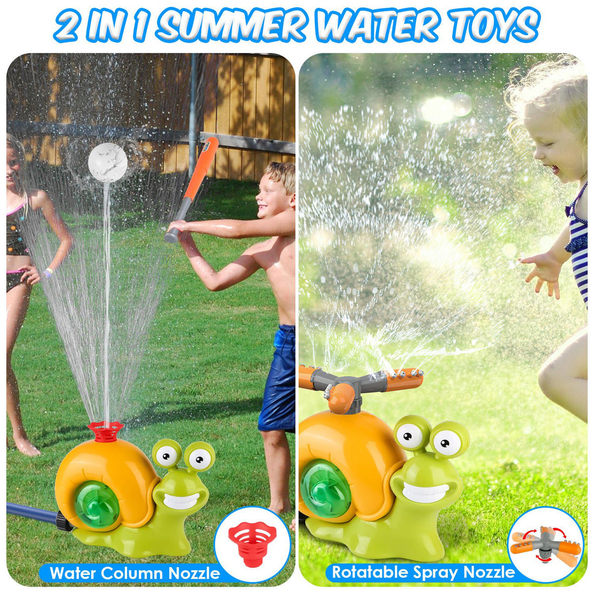 2-in-1 Snail Water Sprinkler Baseball Toy – 360° Spray, Ages 4–8