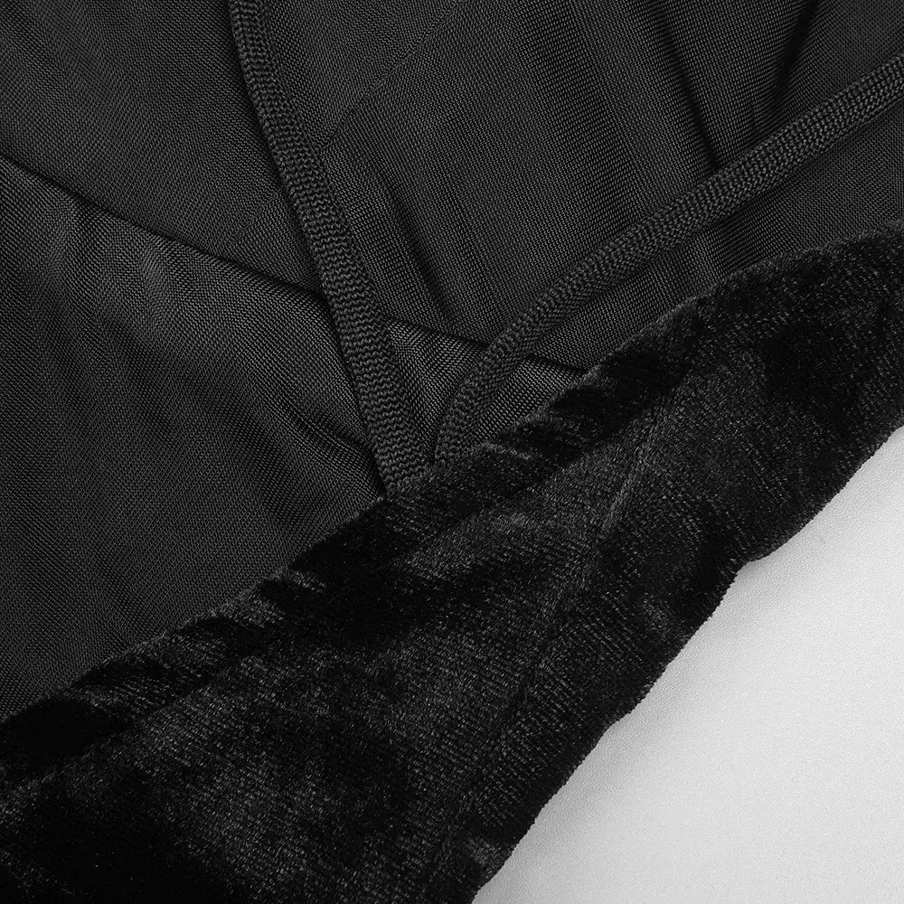 black camisole backless slim fit velvet floral gown showing smooth textured outer fabric with black velvet lining