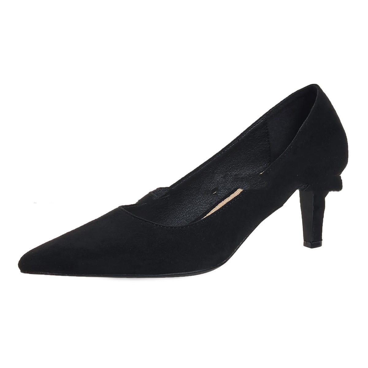 black suede pointed-toe pump with a sleek slender stiletto heel, a fashion ladies stiletto perfect for elegant occasions