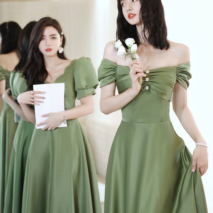 2024 Avocado Green Sisters Group Dress Skirt Women Satin Spring - Royalessencelux