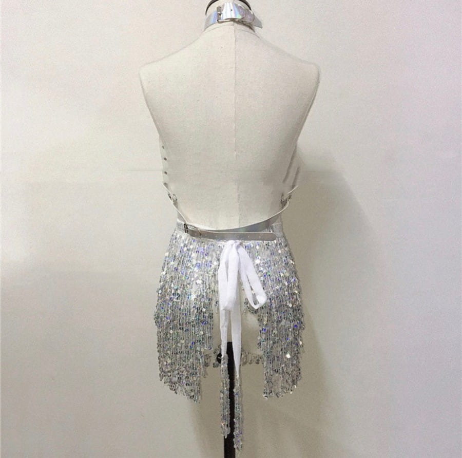 Pink Sequined Fringe Night Club Stage Dress Woman
