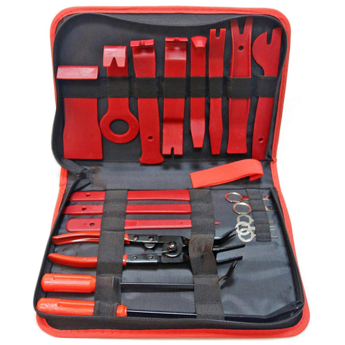 19-piece red car trim removal tool kit with storage pouch – view 1