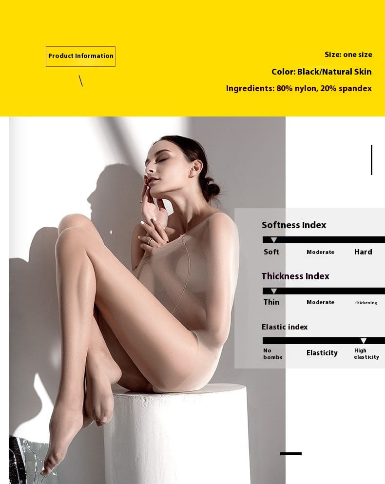 black and natural skin-colored sheer bodysuit made of 80 percent nylon and 20 percent spandex suitable for women’s summer flesh color silk stockings spring collection.