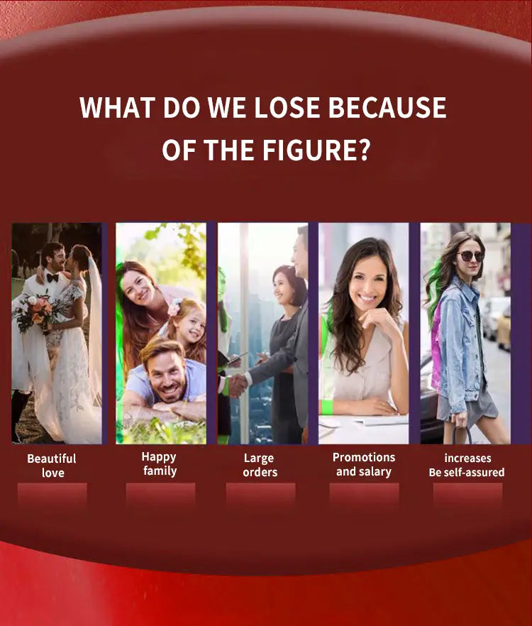 the red promotional graphic highlights the question what do we lose because of the figure in luxury glp-1 capsules designed for plus size dresses bikinis and women’s fashion.