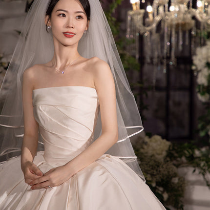 Women's Satin Tube Top Simple Elegant French Style Large Tail Elegant Wedding Dress - Royalessencelux