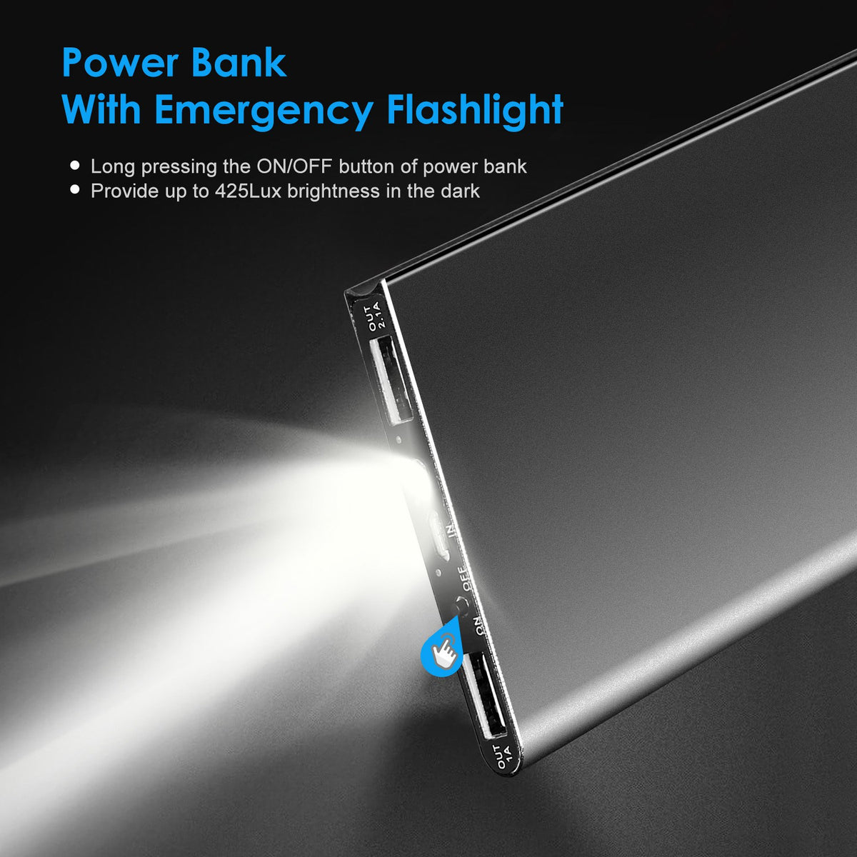 Ultra-Thin 20000mAh Power Bank, Dual USB Portable Phone Charger with LED Flashlight