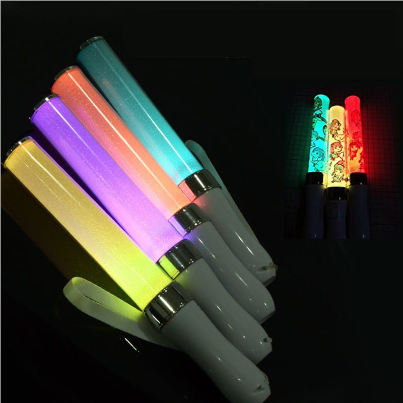 a set of two white glow stick fluorescent led lights with translucent bodies, metallic silver accents, and wrist straps for easy carrying