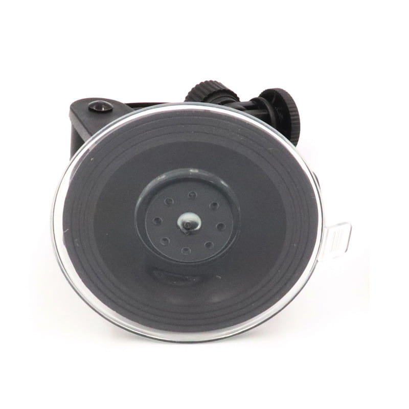 Adjustable sports camera suction cup mount in black with a metallic rim and adjustable knobs designed for secure attachment.