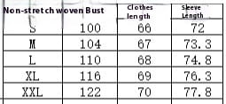 the image shows a table with non-stretch woven bust measurements for sizes s to xxl of a lantern sleeve floral print v neck blouse.