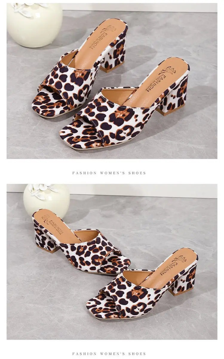 Red leopard square toe sandals with a chunky block heel and open-toe design ideal for summer toe sandals.