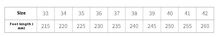 size chart table displaying shoe sizes and corresponding foot lengths in millimeters for magenta flower high heels pointed toe beautiful pumps