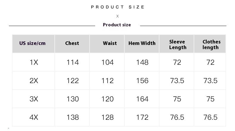 plus size casual loose floral chiffon peplum shirt size chart showing chest waist hem width sleeve length and clothes length measurements in us sizes and centimeters.