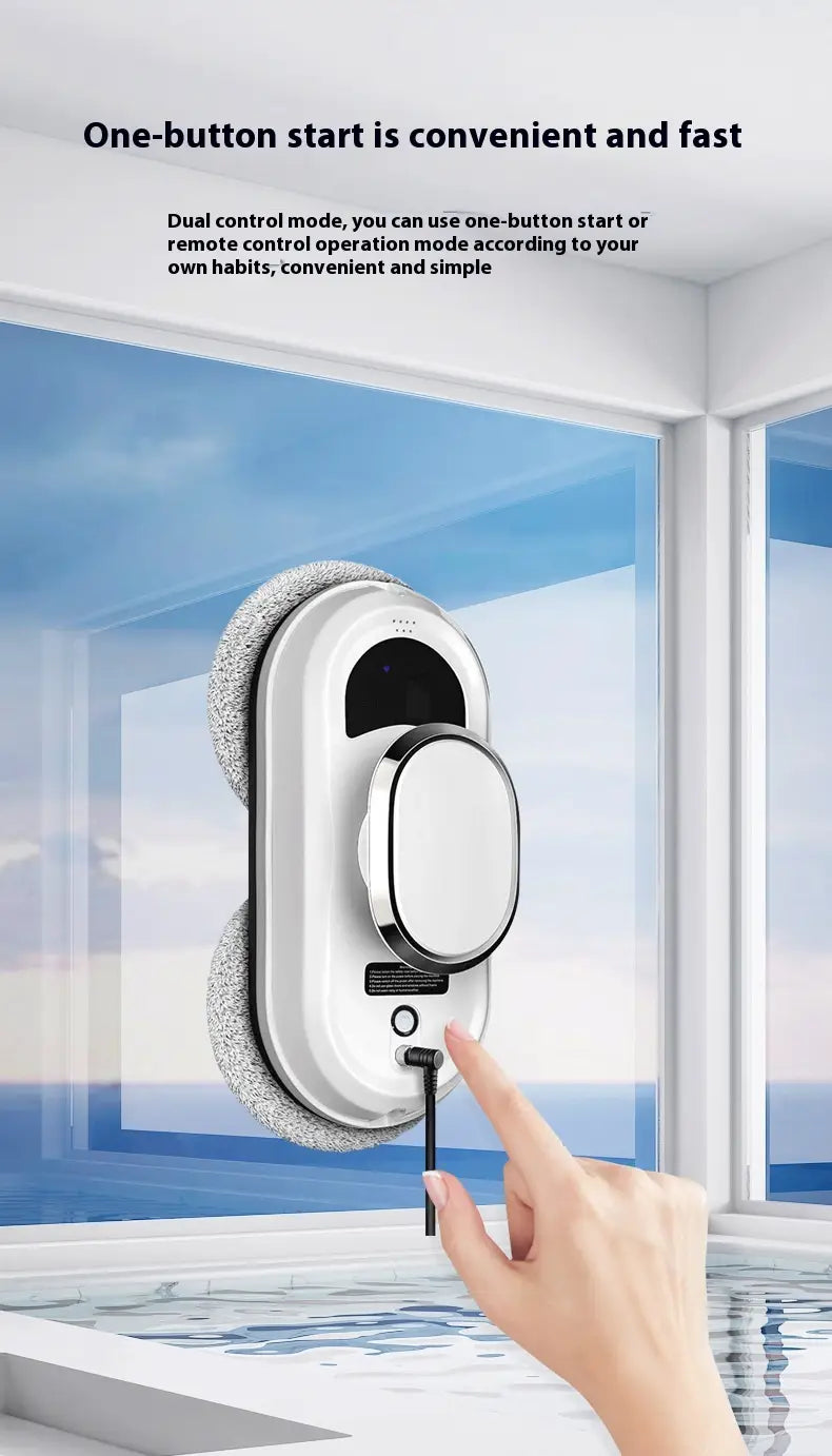 White automatic high altitude cleaning machine with circular control panel and textured gray cleaning pads designed for high altitude window cleaning.