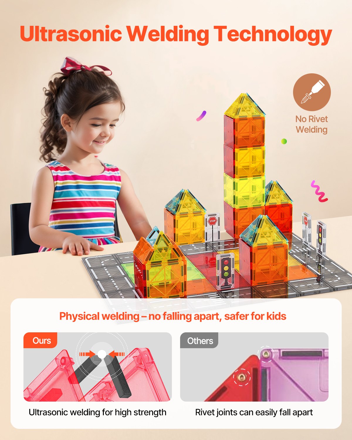 56-Piece Magnetic Tiles Road Building Set - STEM City Construction Toy for Kids 3+ with Storage Bag
