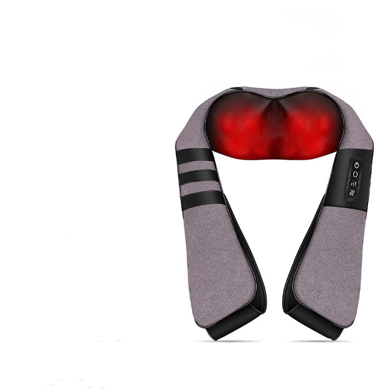 multifunctional household shoulder shawl massager in gray and black with red illuminated electric massaging pads for neck relief
