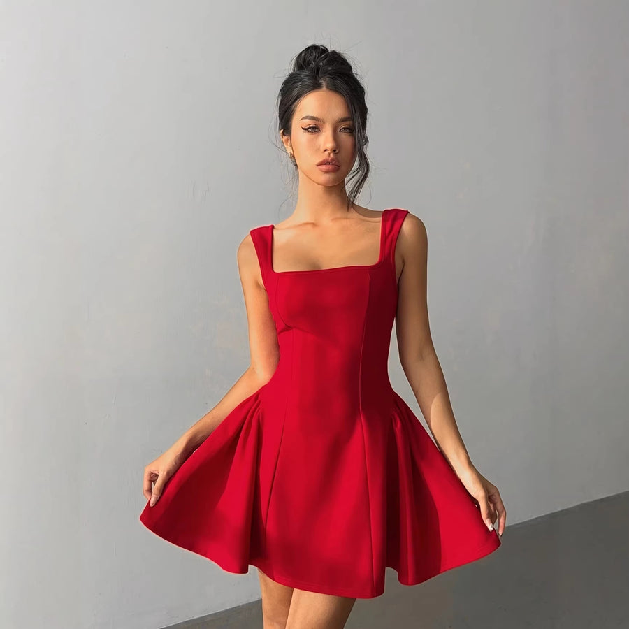 Red Open Back Spaghetti Strap A-Line Cocktail Dress Sleeveless Slim Fit Party Dress