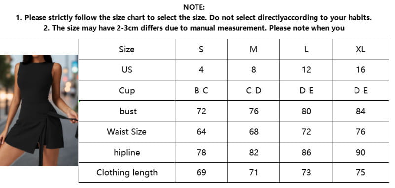 black sleeveless mini dress with a fitted bodice and flared skirt designed as a sleeveless side slit yoga tennis skirt sport dress for active wear.
