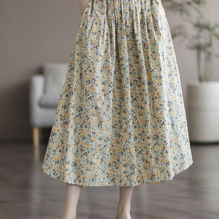 Artistic Floral Washed Cotton Sweet Neighbor's Beautiful Printed Skirt - Royalessencelux