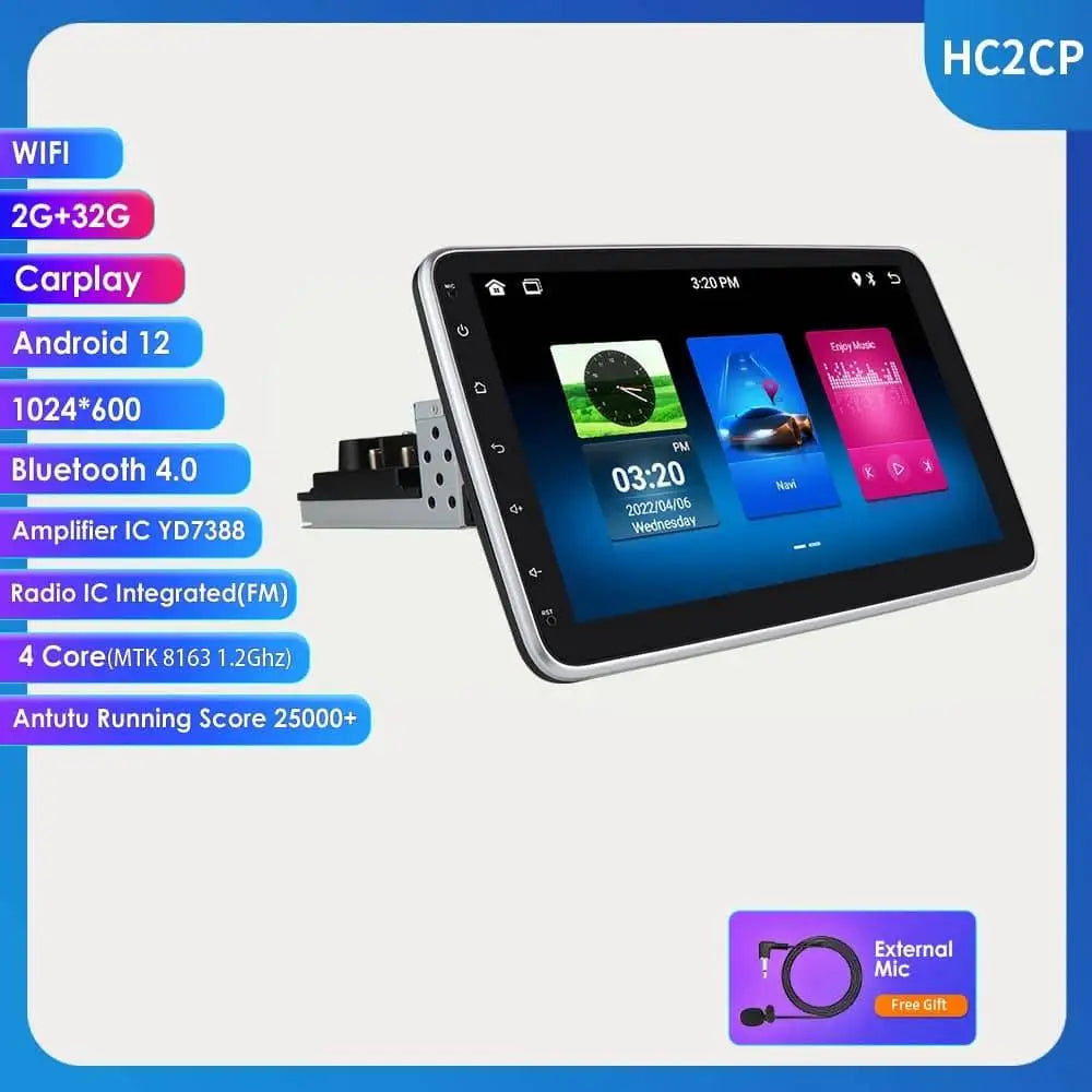 Silver-framed 10.25 inch android car stereo with touchscreen and built-in 4glte version carplay functionality