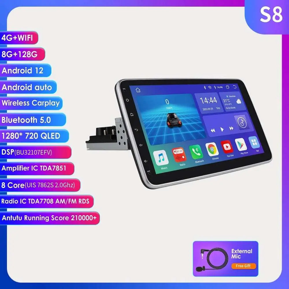 10.1 inch android car navigation 4glte version carplay with sleek black silver frame and 1280x720 qled touchscreen display