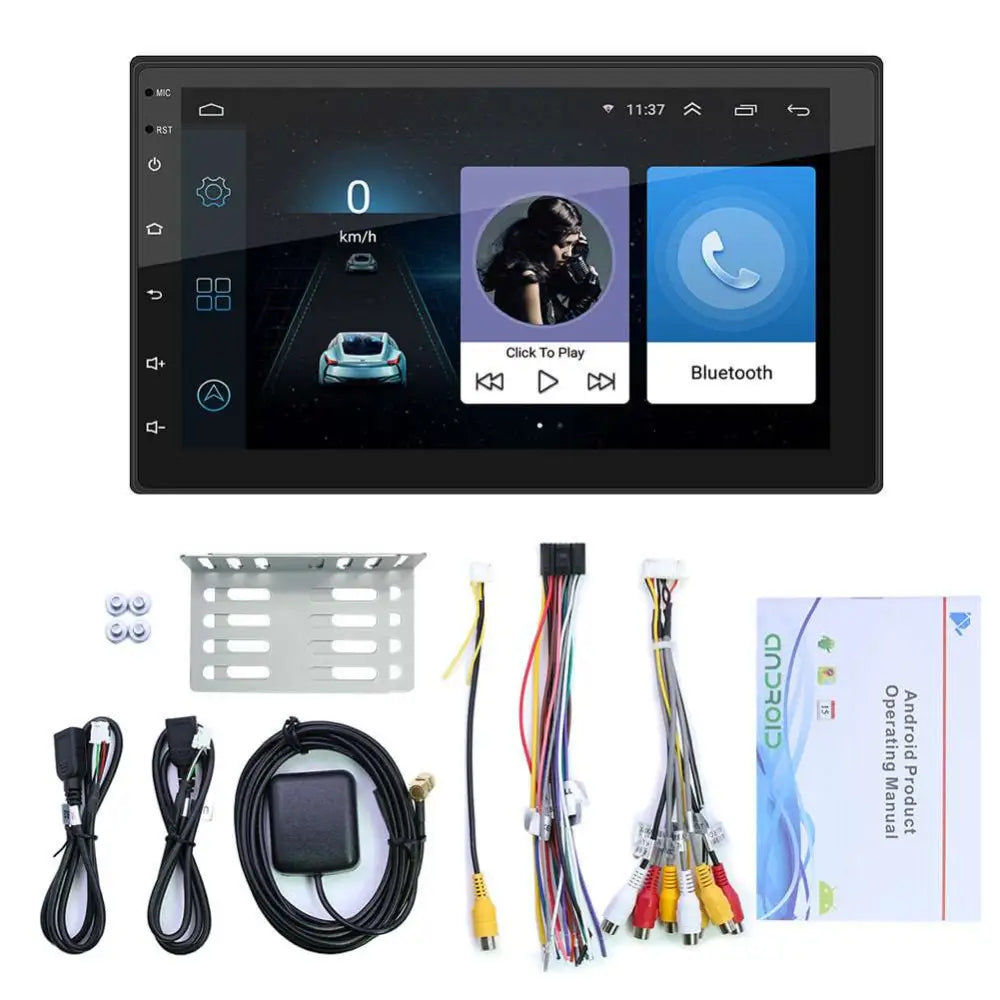 Black 10.2-inch android universal card radio bluetooth player with touchscreen display and installation accessories