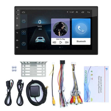 Black 10.2-inch android universal card radio bluetooth player with touchscreen display and installation accessories