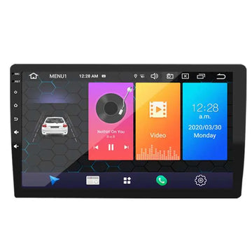 Black 10.25 inch car mp5 integrated large screen navigation stereo with touchscreen displaying music video and clock interfaces